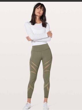 lululemon athletica Olive Green Mesh-Panel High-Rise Leggings